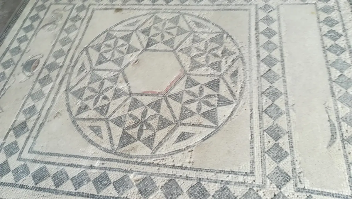 Geometric Roman mosaic floor preserved in the ruins at Vaison-la-Romaine